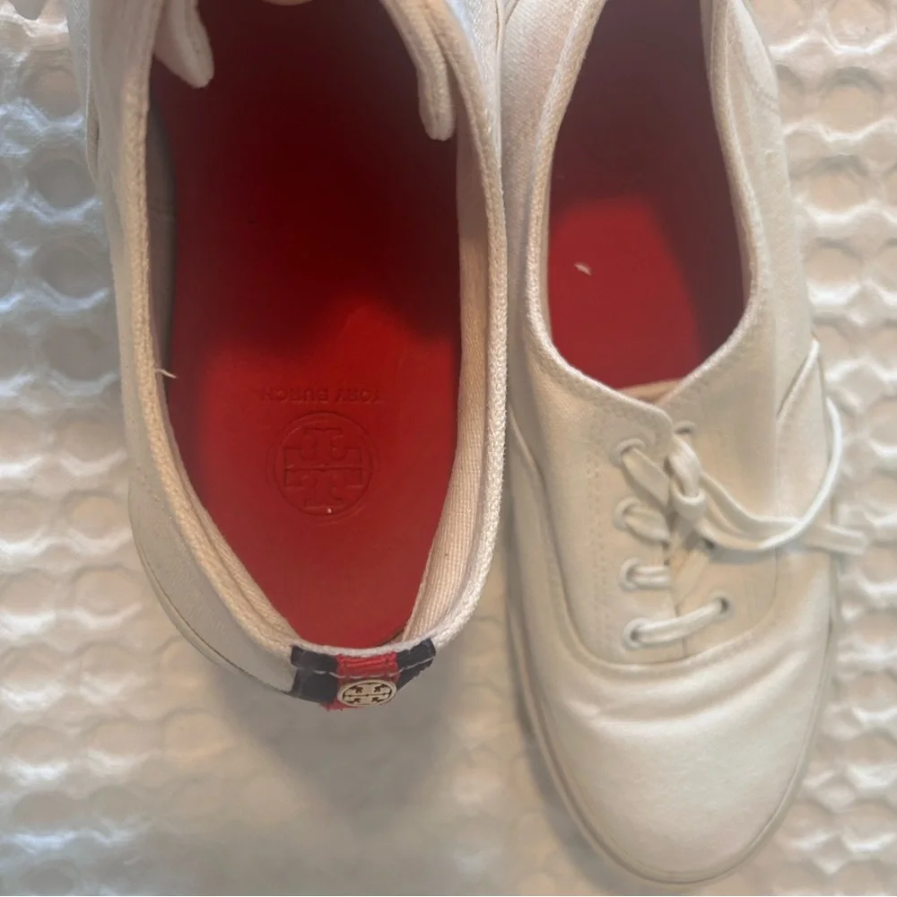 Classic White Canvas Tory Burch Womens Sneakers Size 10 Shoes
